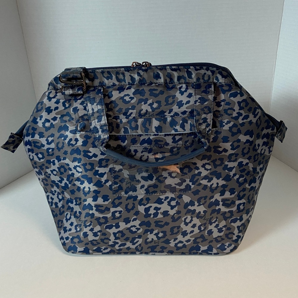 Lug Chomper Insulated Lunch Bag Blue Gray Leopard Crossbody Convertible Tote